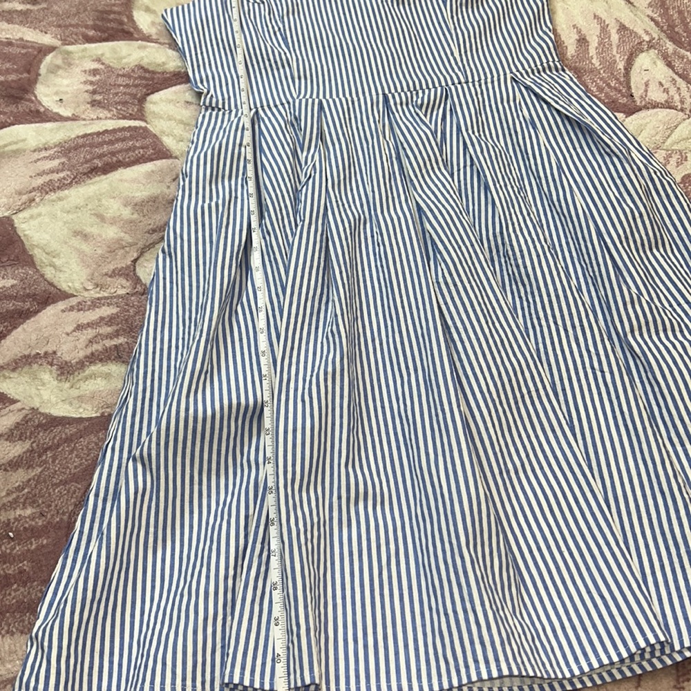 Dolly and Dotty Amanda Blue Pinstriped Cotton Swing Dress - Picture 9 of 11